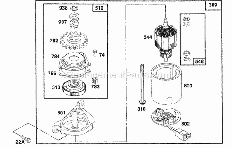 Electric Starter Diagram and Parts List for 124702-0220-01  Briggs and Stratton Engine